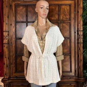 Kasper Ivory Cotton Blend Pointelle Belted Vest